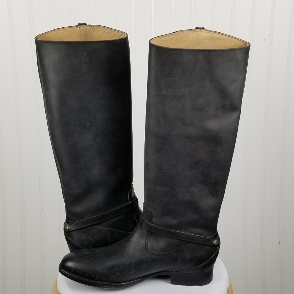 Frye Womens Lindsay Plate Black Riding Harness Boots Size 6.5 Tall Leather Heel - Picture 4 of 13